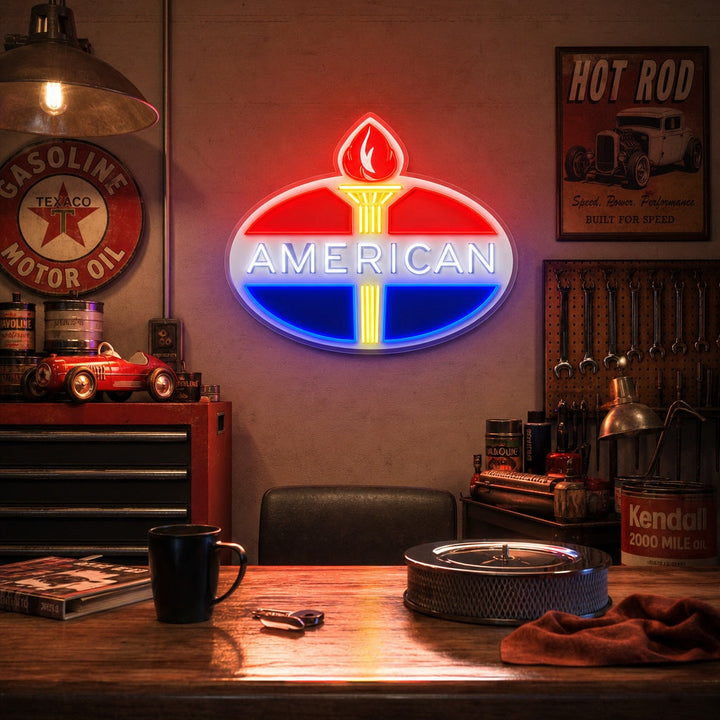 "Logo di benzina americana" Insegna al neon a LED stampata con UV