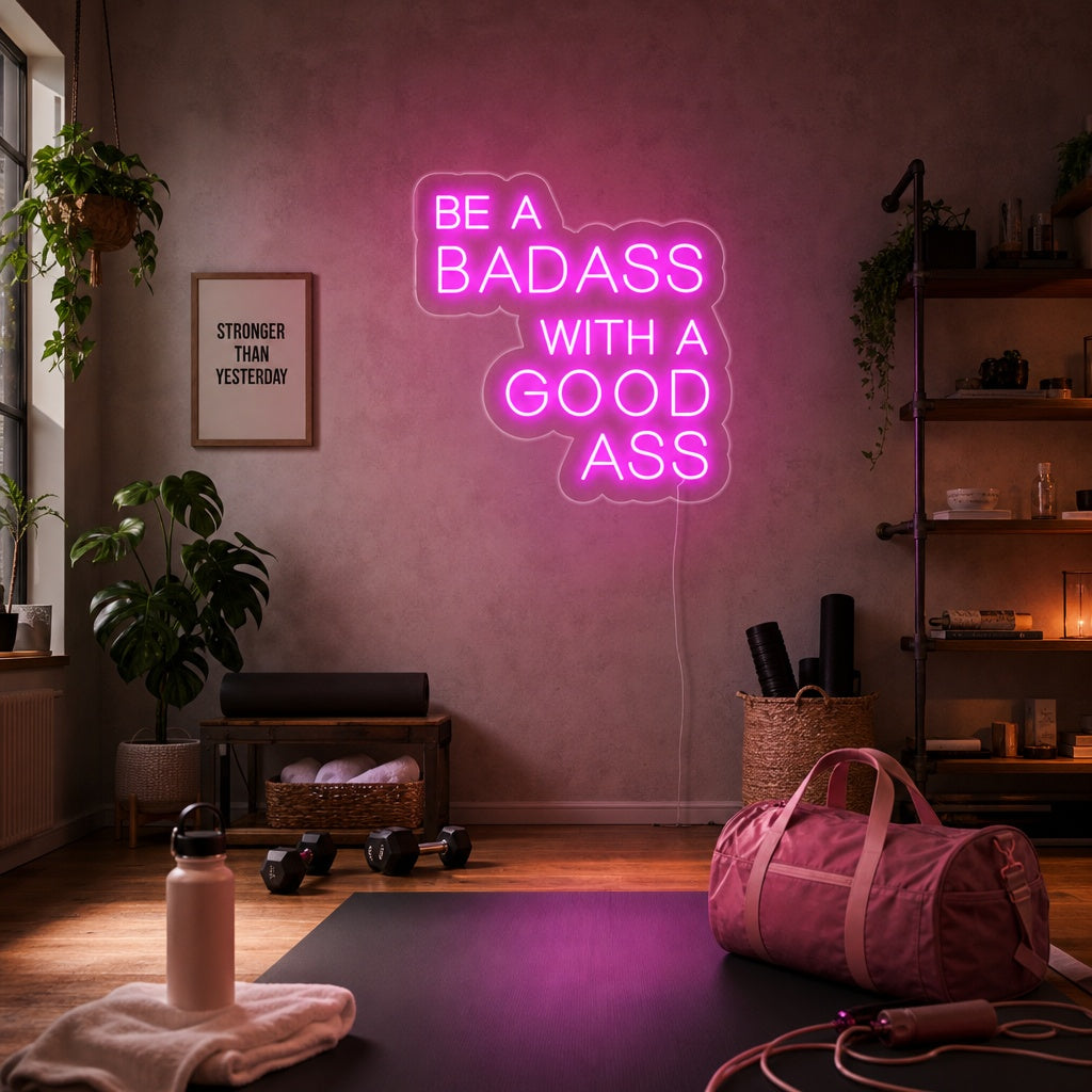 "Be A Bad Ass With A Good Ass, Decorazioni Per La Palestra, Citazioni Per Il Fitness, Citazioni Per L'Allenamento" Insegna al neon