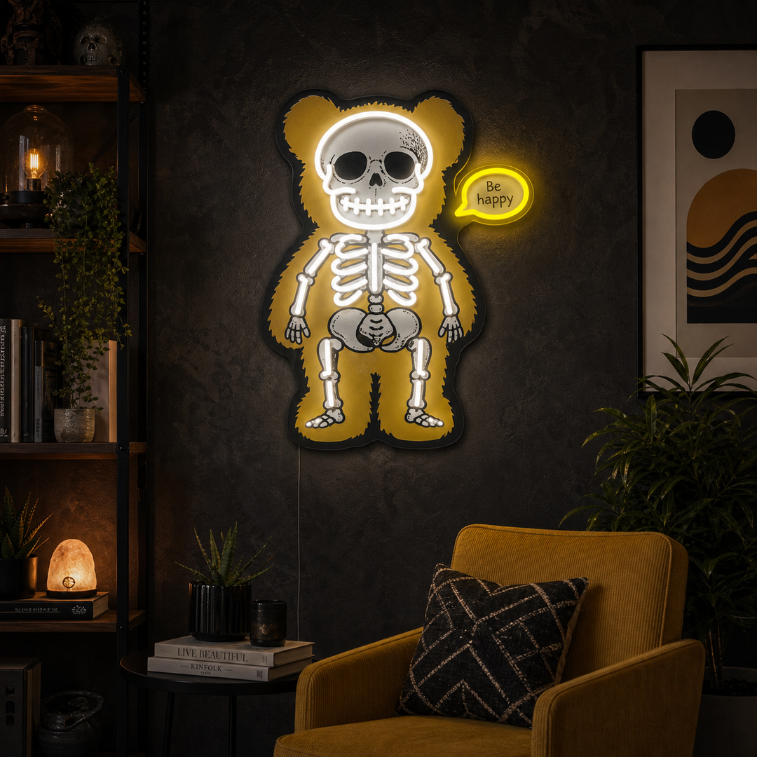 "Orso scheletro" Insegna al neon a LED stampata con UV