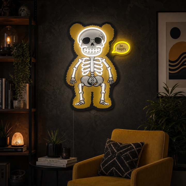 "Orso scheletro" Insegna al neon a LED stampata con UV