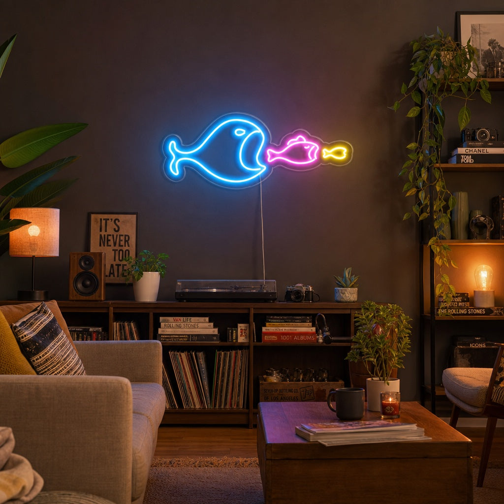 "Pesce Grande Mangia Pesce Piccolo" Insegna al neon