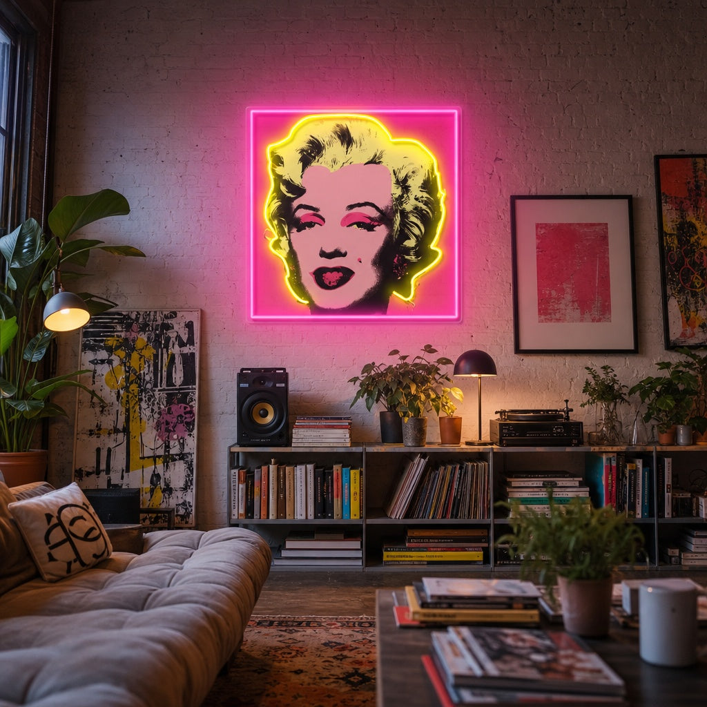 Insegna neon LED ritratto pop art diva bionda