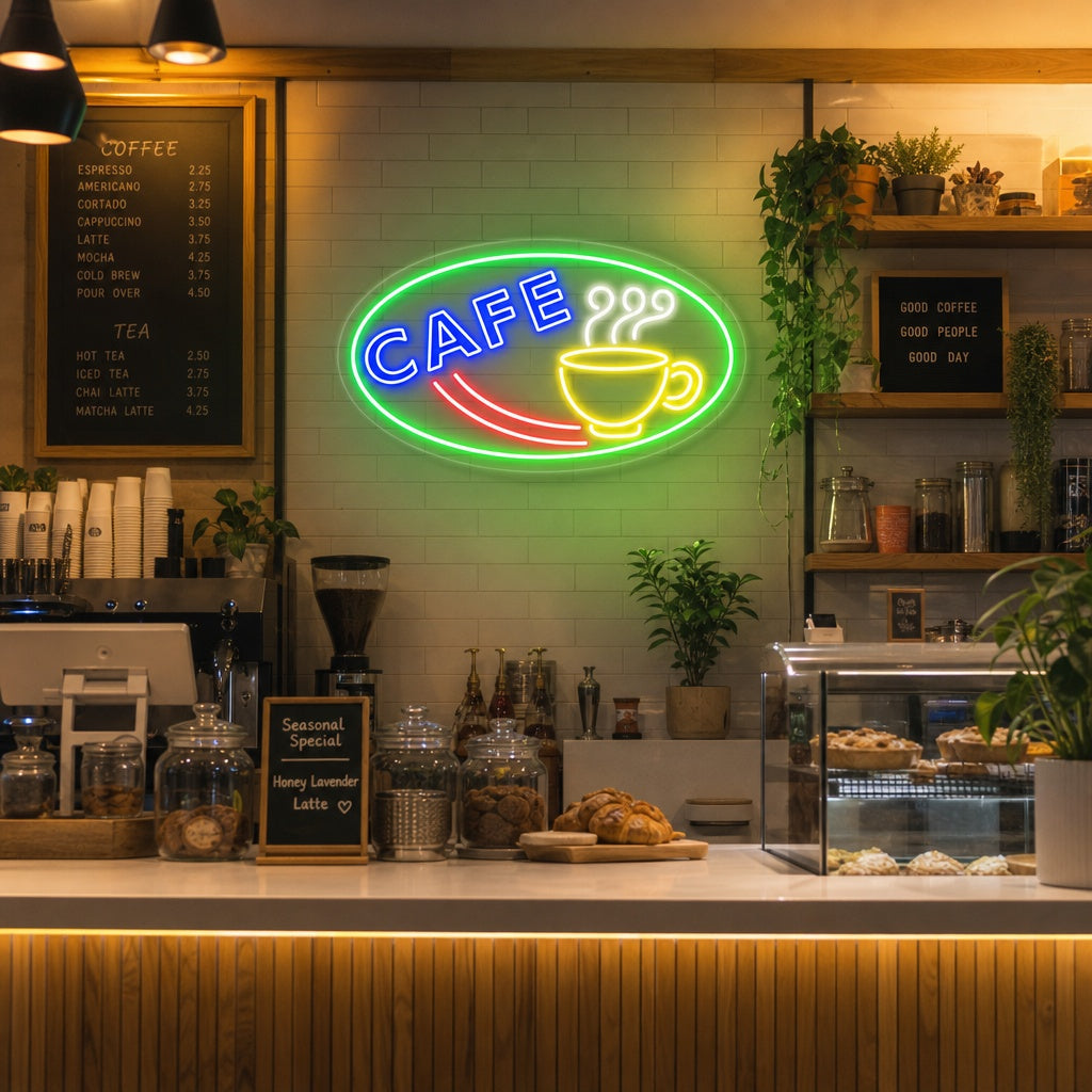 "cooffee, tazza da caffè" Insegna al neon
