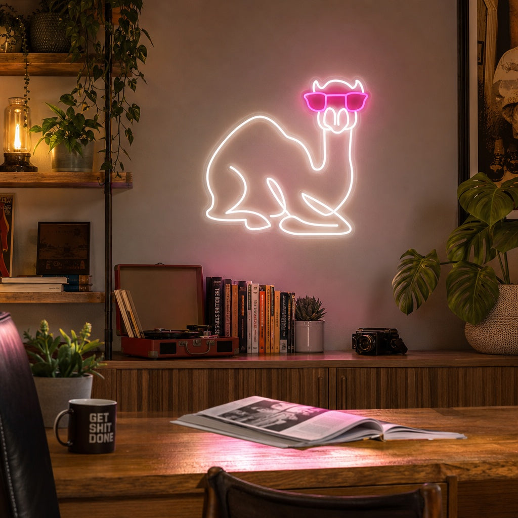 "Cammello Con Occhiali" Insegna al neon