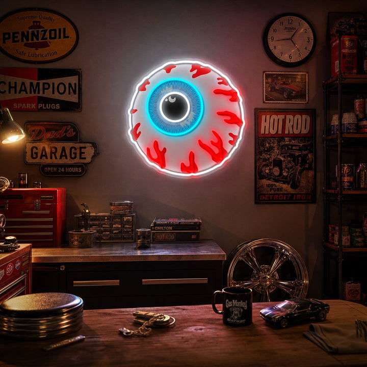 "Eye, bulbo oculare, bomba di zombi" Insegna al neon a LED stampata con UV
