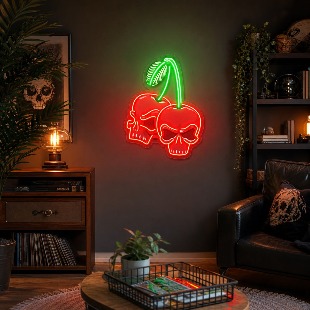 "Skull ciliegia" Insegna al neon a LED stampata con UV