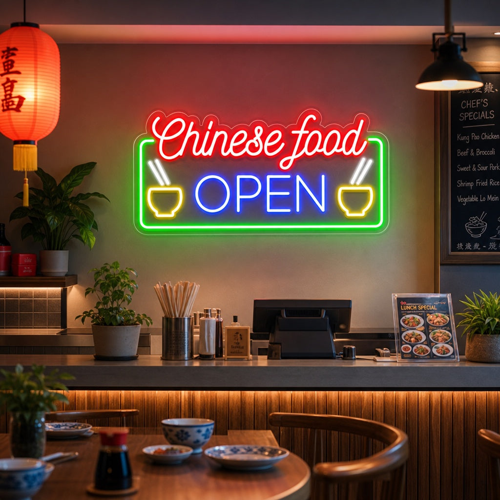"Chinese Food Open" Insegna al neon