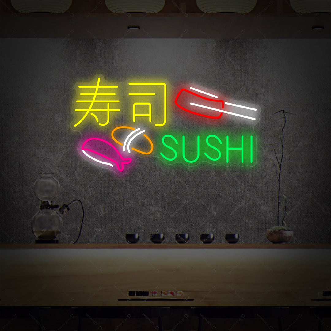 Sushi e Sashimi Insegna al neon, Decorazione ristorante giapponese