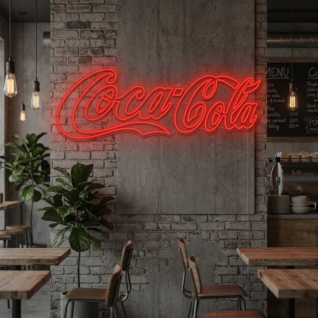 Insegna neon rossa Coca-Cola script logo
