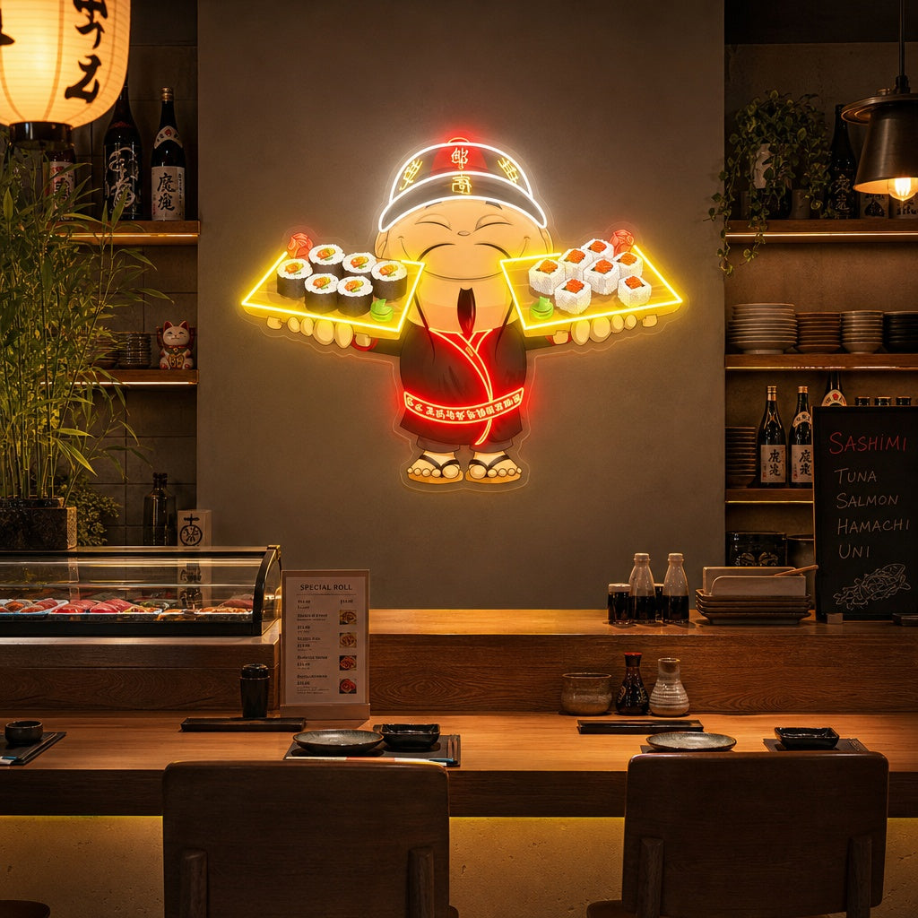 Cuoco di Sushi Insegna al neon, Decorazione ristorante giapponese