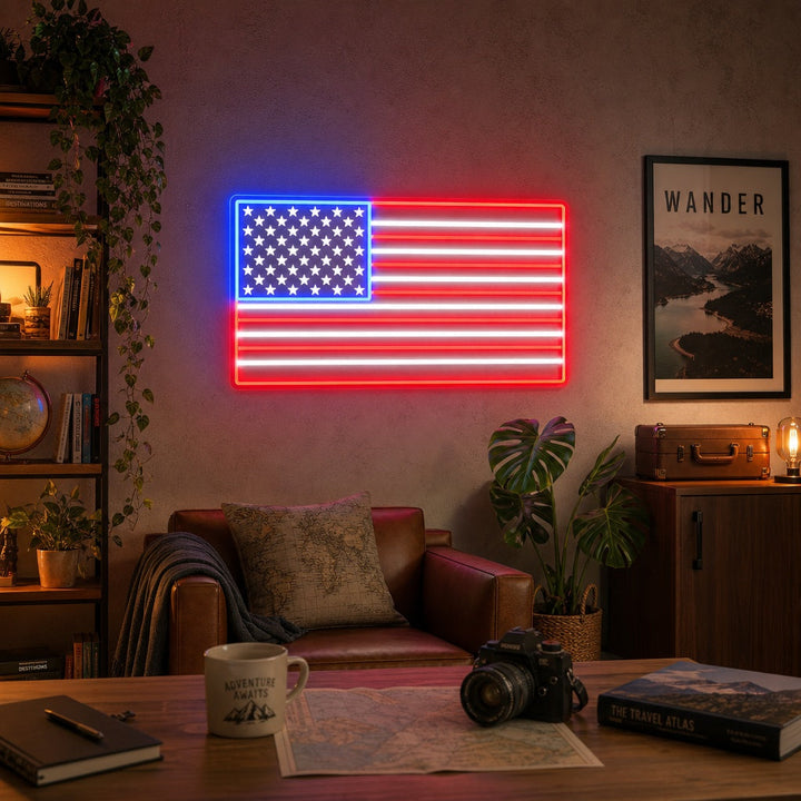 "Nome personalizzato US Flag" Insegna al neon a LED stampata con UV