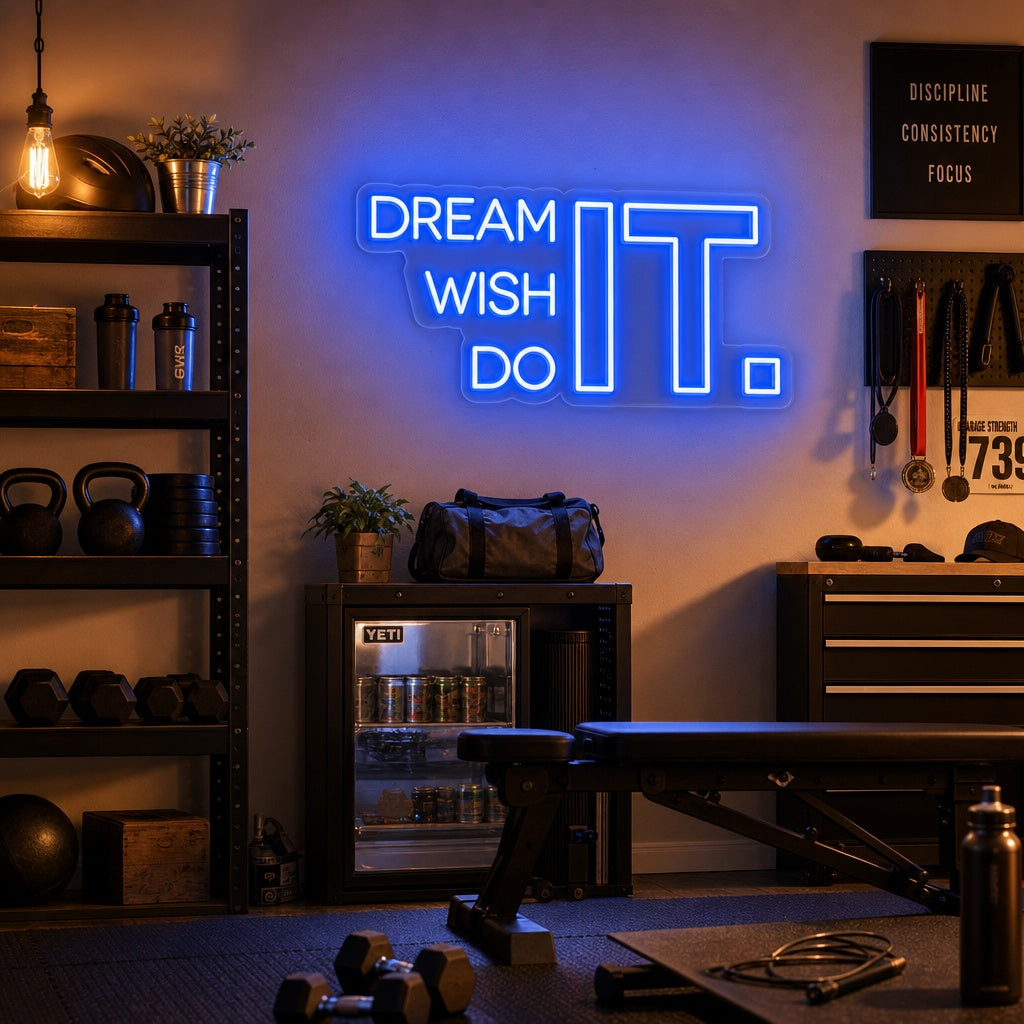 "Dream It Wish It Do It, Decorazioni Palestra, Citazioni Palestra, Citazioni Fitness, Citazioni Allenamento" Insegna al neon