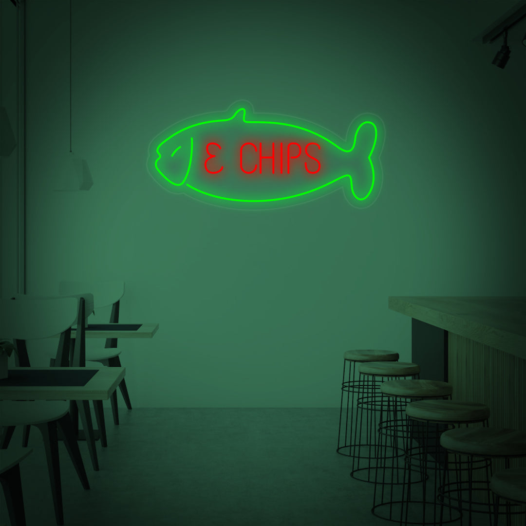 "Fish & Chips, pesce" Insegna al neon