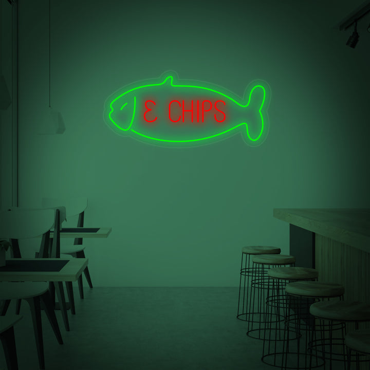 "Fish & Chips, pesce" Insegna al neon