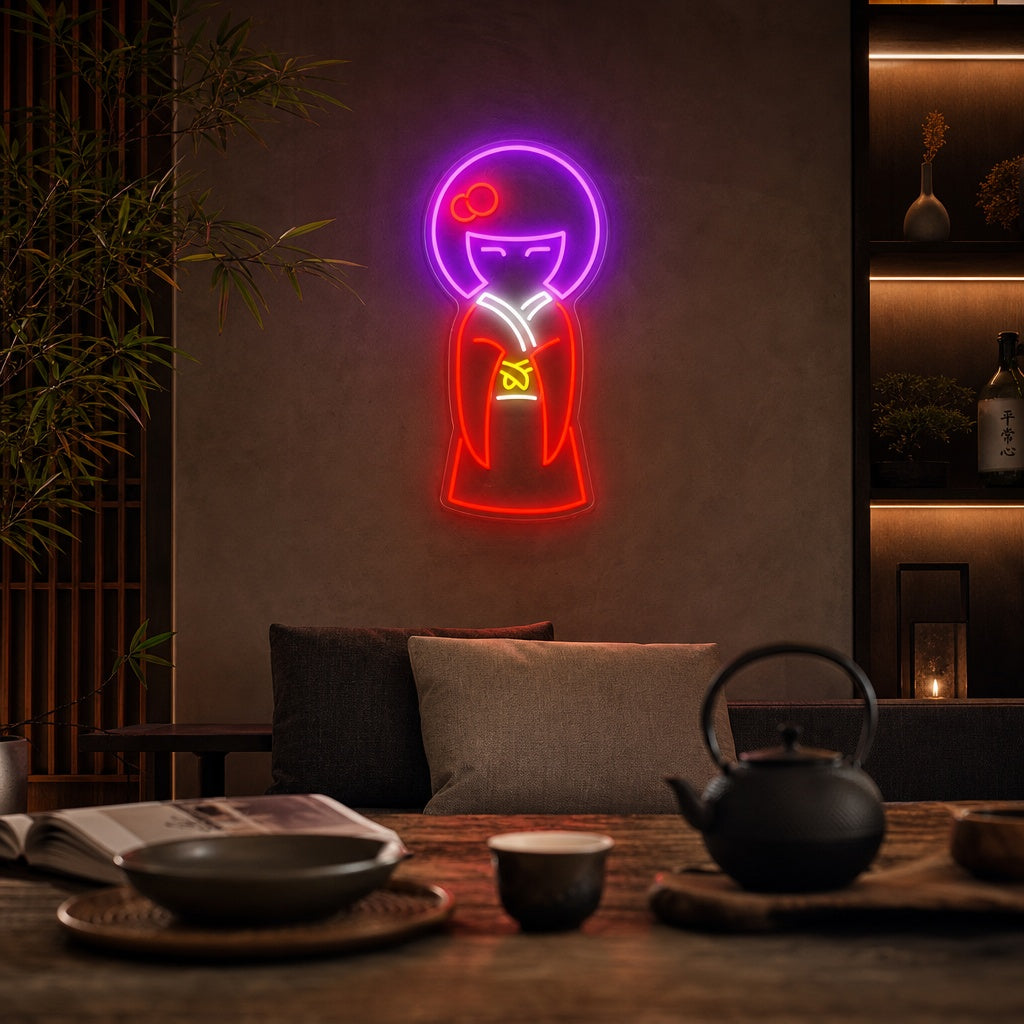 Geisha in kimono Insegna al neon, Segno al neon giapponese