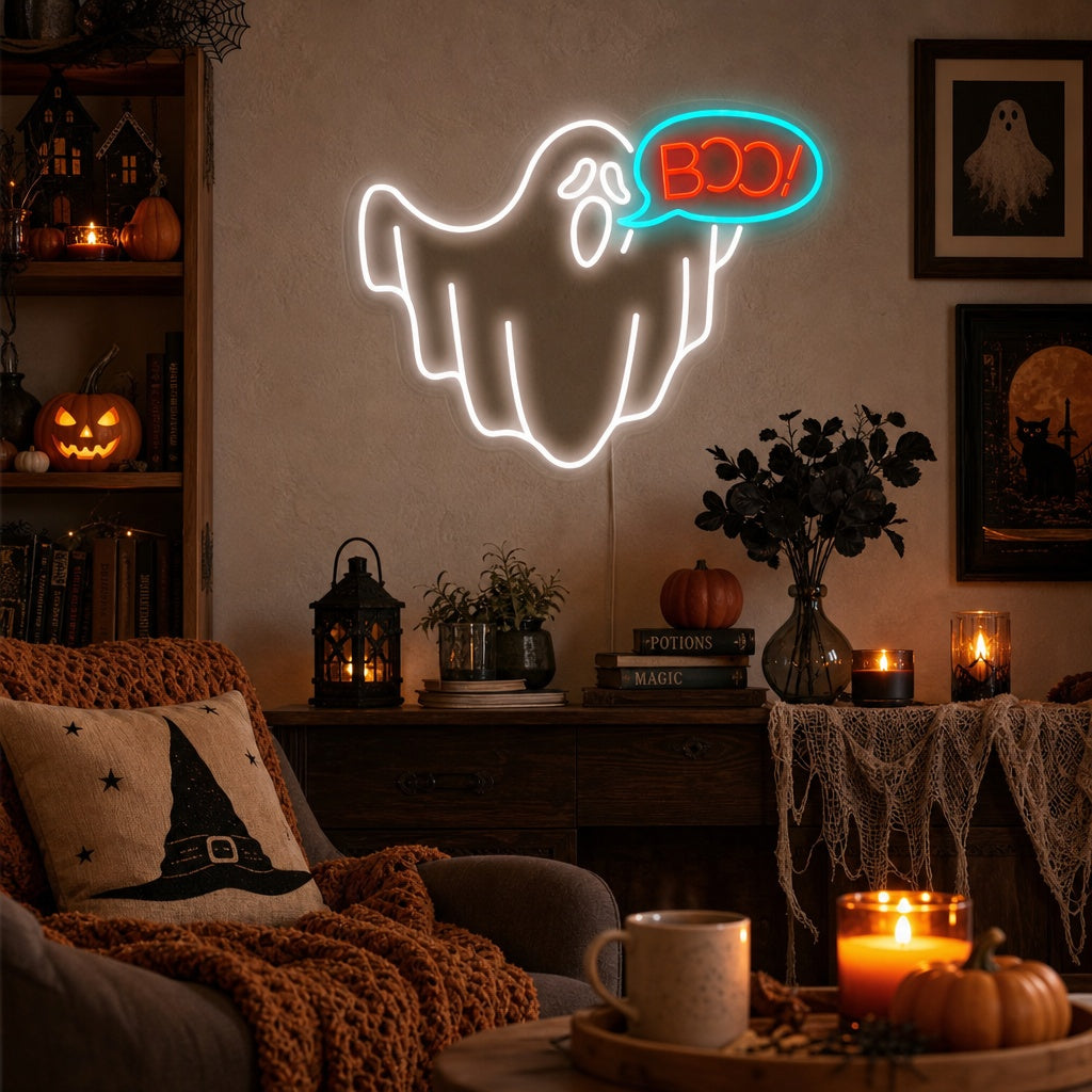 "boo, Fantasma, Halloween" Insegna al neon