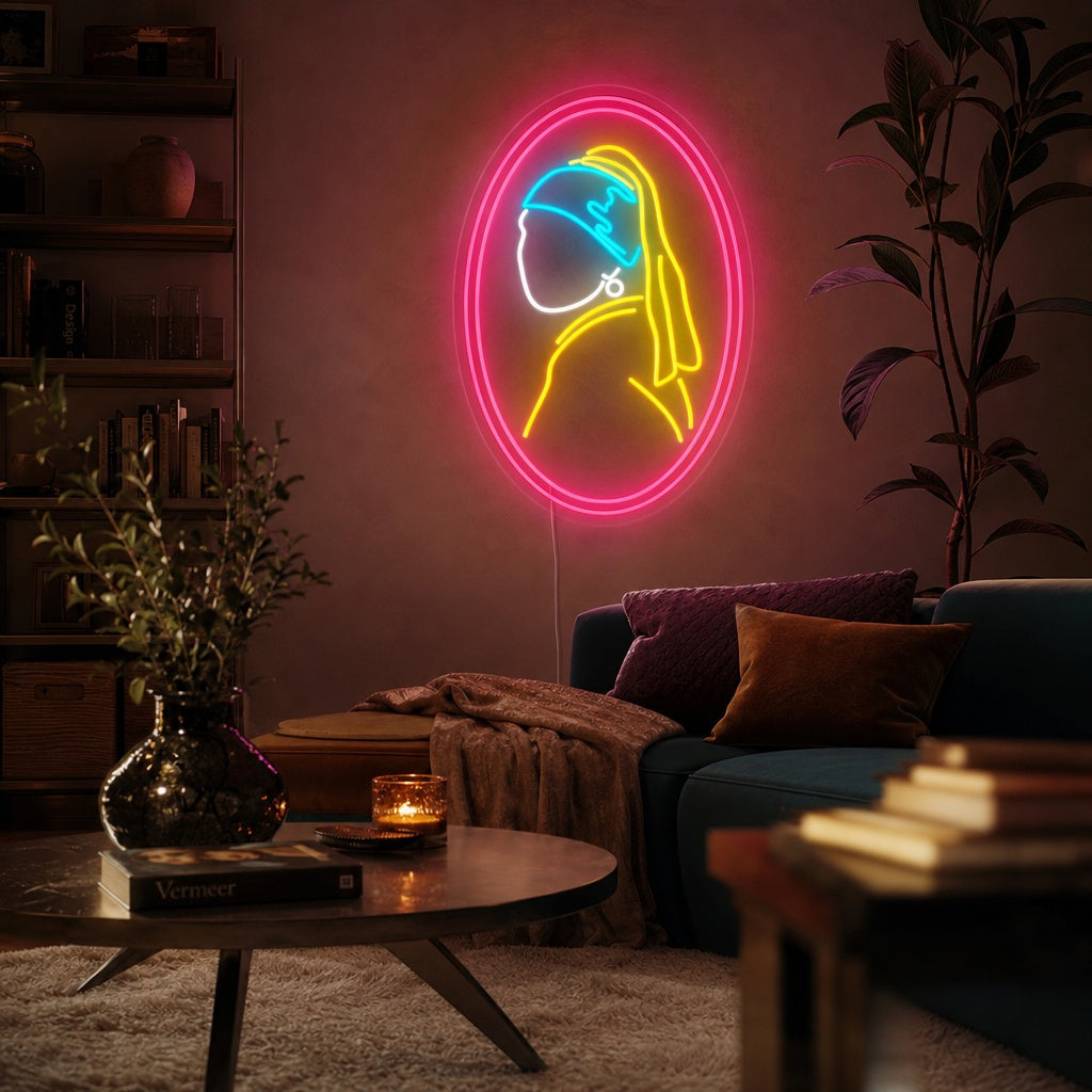 "Ragazza Con Perla Vermeer" Insegna al neon