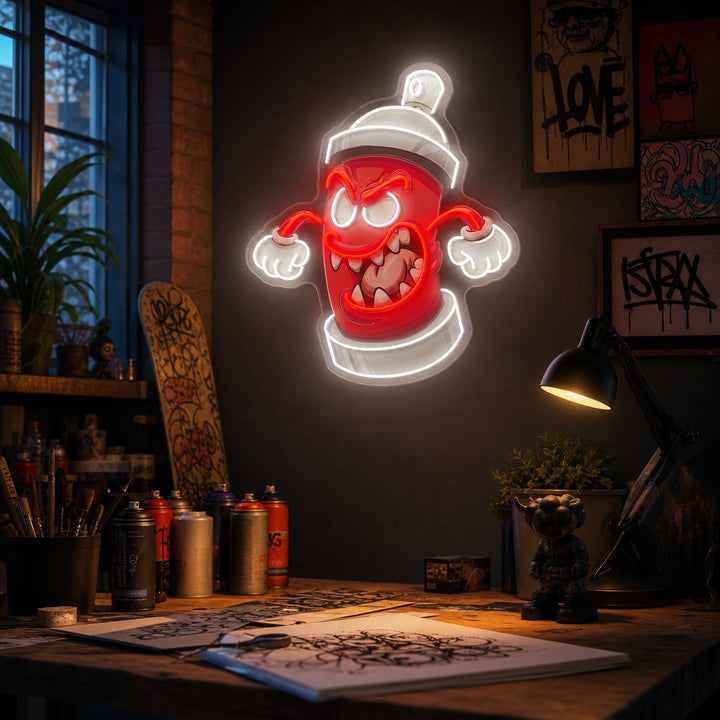 "Graffiti spray può mostro" Insegna al neon a LED stampata con UV