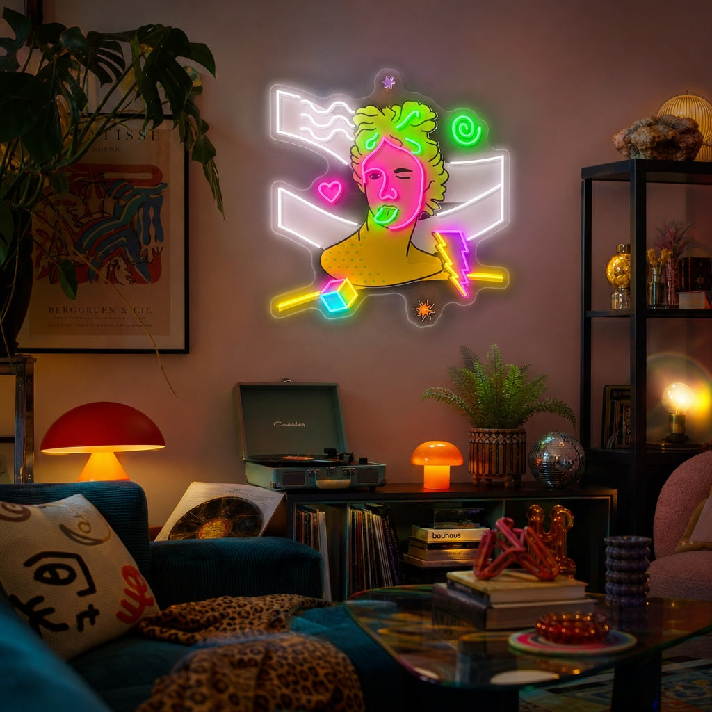 "Scultura trippy greca" Insegna al neon a LED stampata con UV