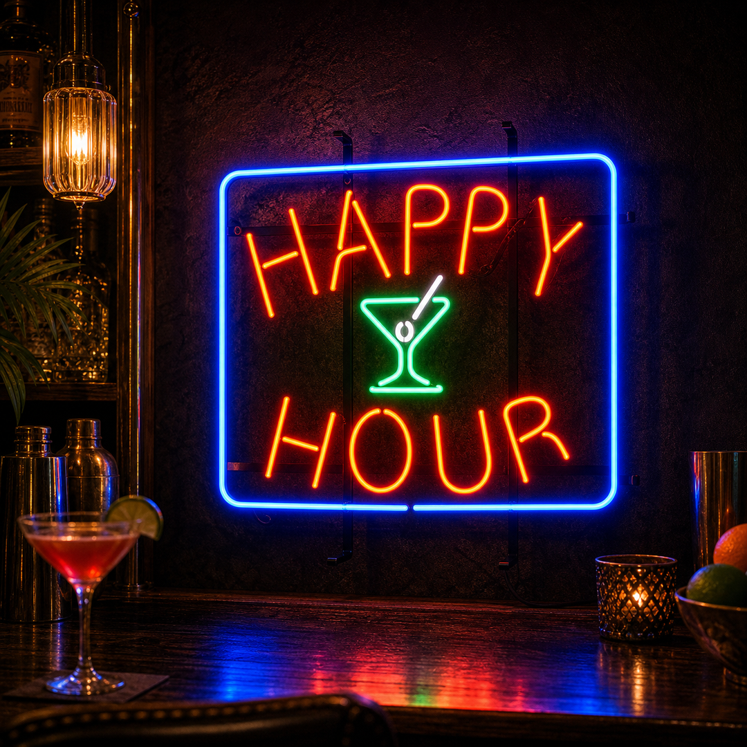 "Happy Hour Bar Birra" Insegna al neon