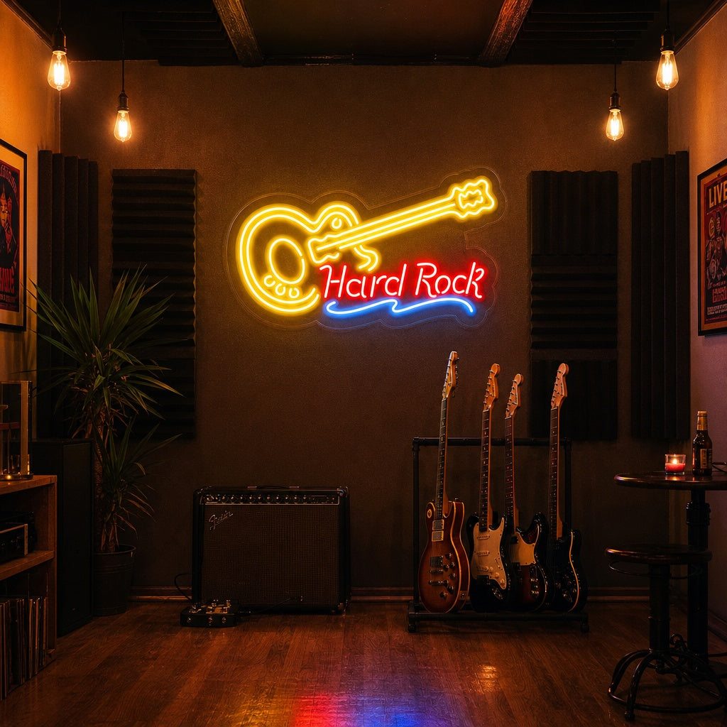 "Hard Rock, Musica, Chitarra" Insegna al neon
