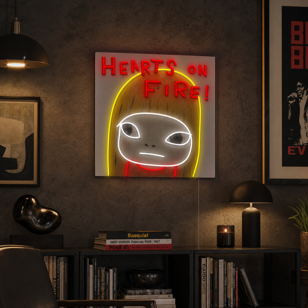 "Hearts On Fire" Insegna al neon a LED stampata con UV