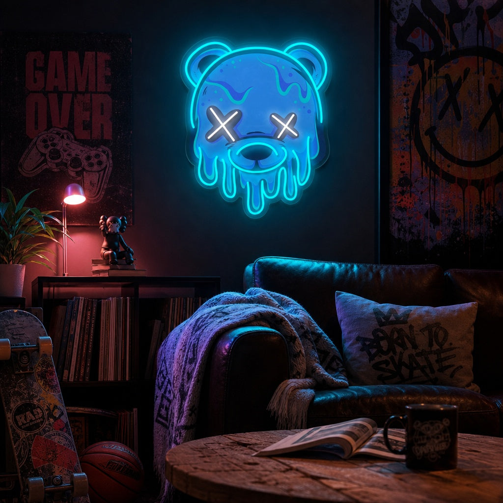 "Orso della testa di ghiaccio" Insegna al neon a LED stampata con UV