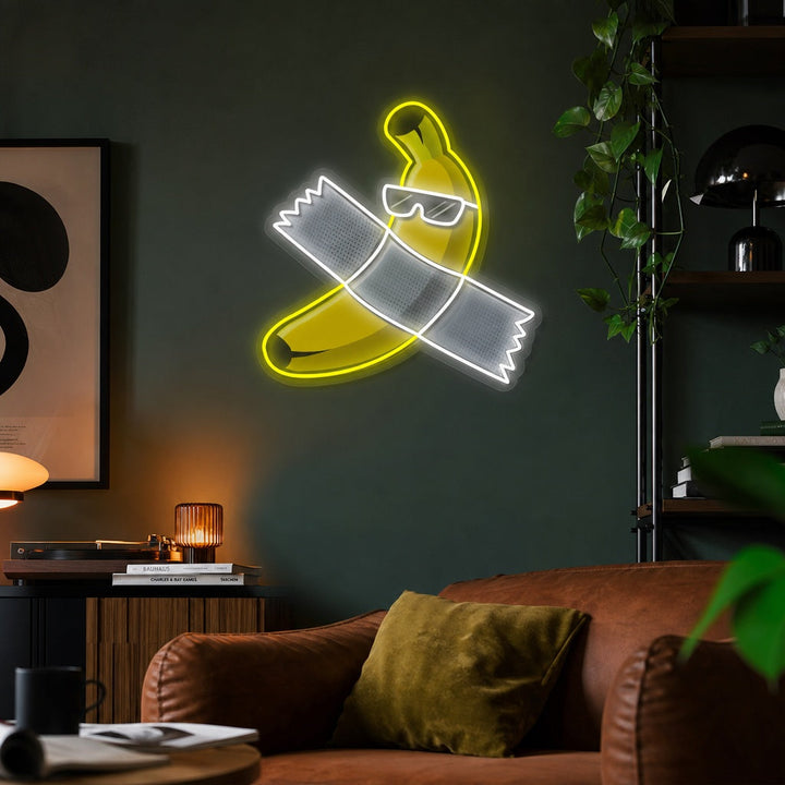 "È questa arte, banana con nastro" Insegna al neon a LED stampata con UV