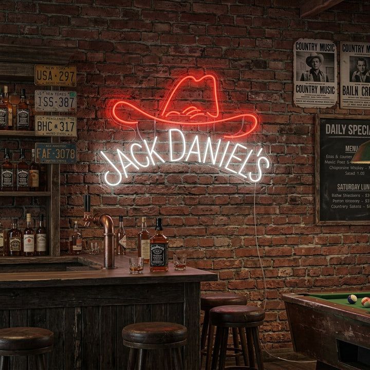 "Cappello da cowboy Jack Whiskey" Insegna al neon