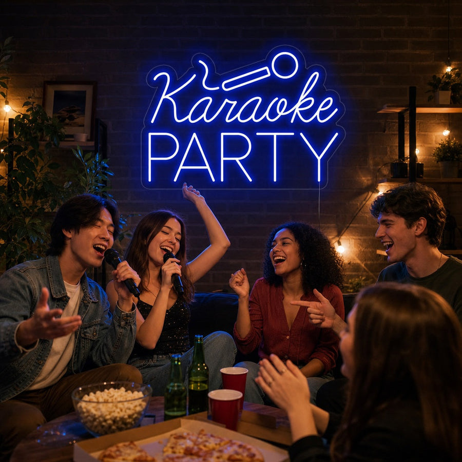 Insegna al neon LED Karaoke Party in colore blu
