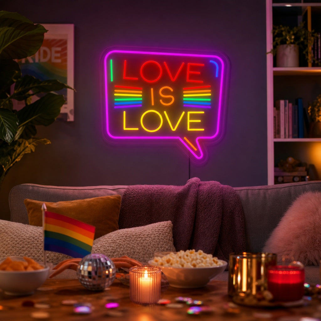 "LGBT LOVE IS LOVE, Arcobaleno" Insegna al neon