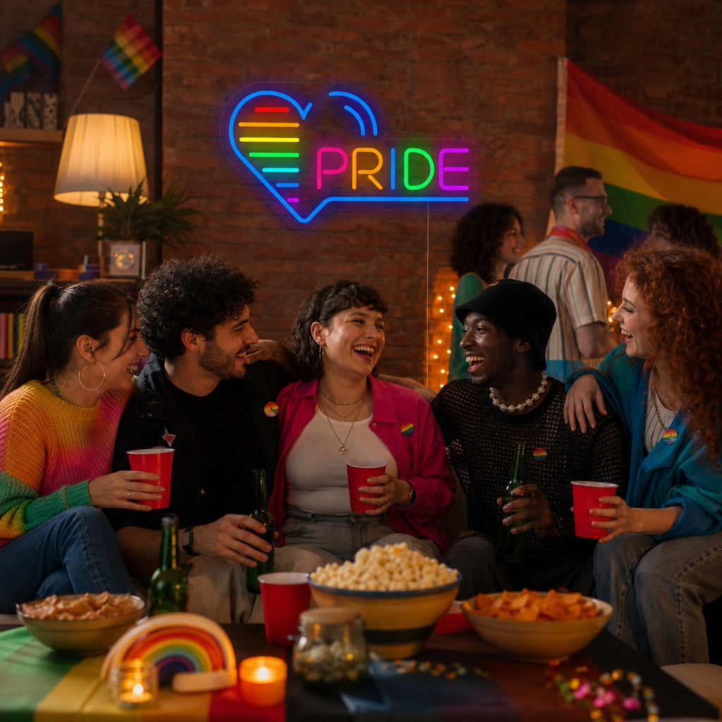 "LGBT, Pride, Cuori" Insegna al neon