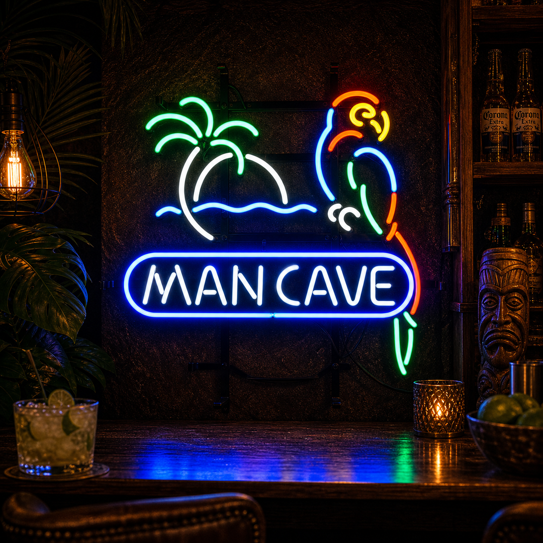"Man Cave, Pappagallo" Insegna al neon