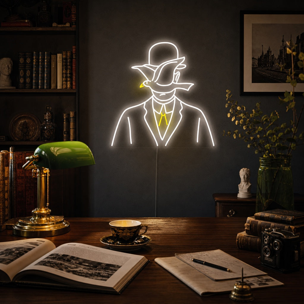 "Uomo Con La Bombetta Rene Magritte" Insegna al neon