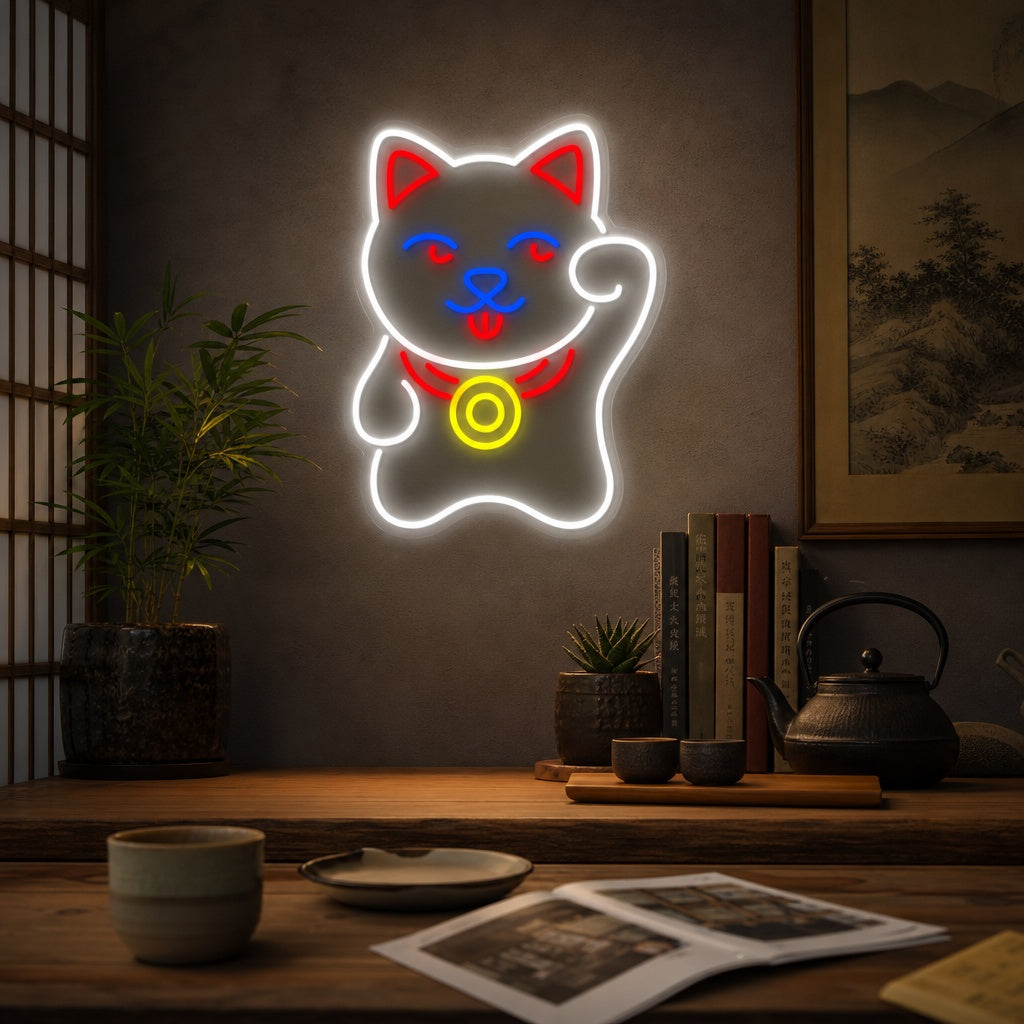 Gatto Maneki Neko Insegna al neon, Segno al neon giapponese