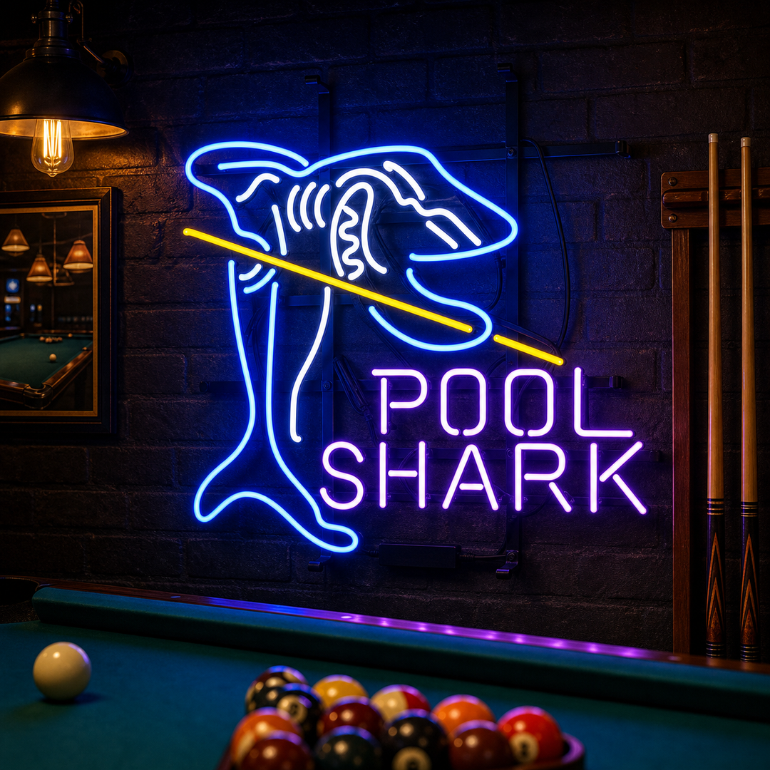 "Pool Shark, Sala Biliardo" Insegna al neon