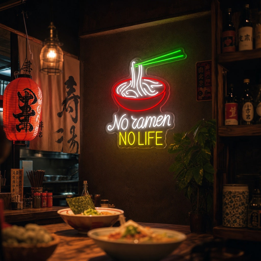 No Ramen No Life Insegna al neon, Decorazione ristorante giapponese