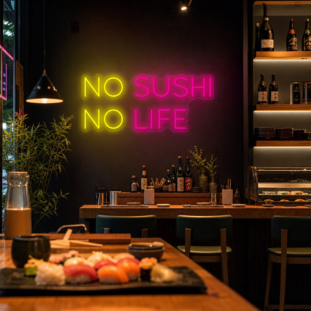 No Sushi No Life Insegna al neon, Decorazione ristorante giapponese