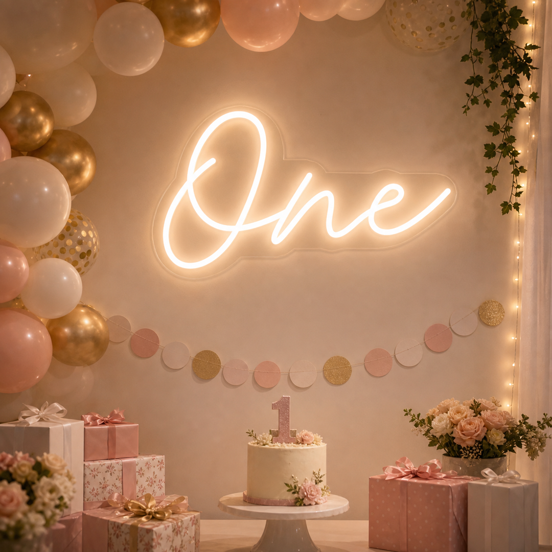 "one, Decorazione per il primo compleanno" Insegna al neon
