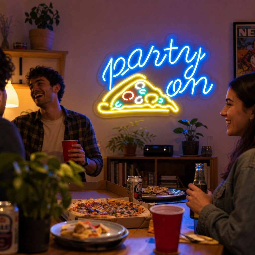 "Party On Pizza" Insegna al neon