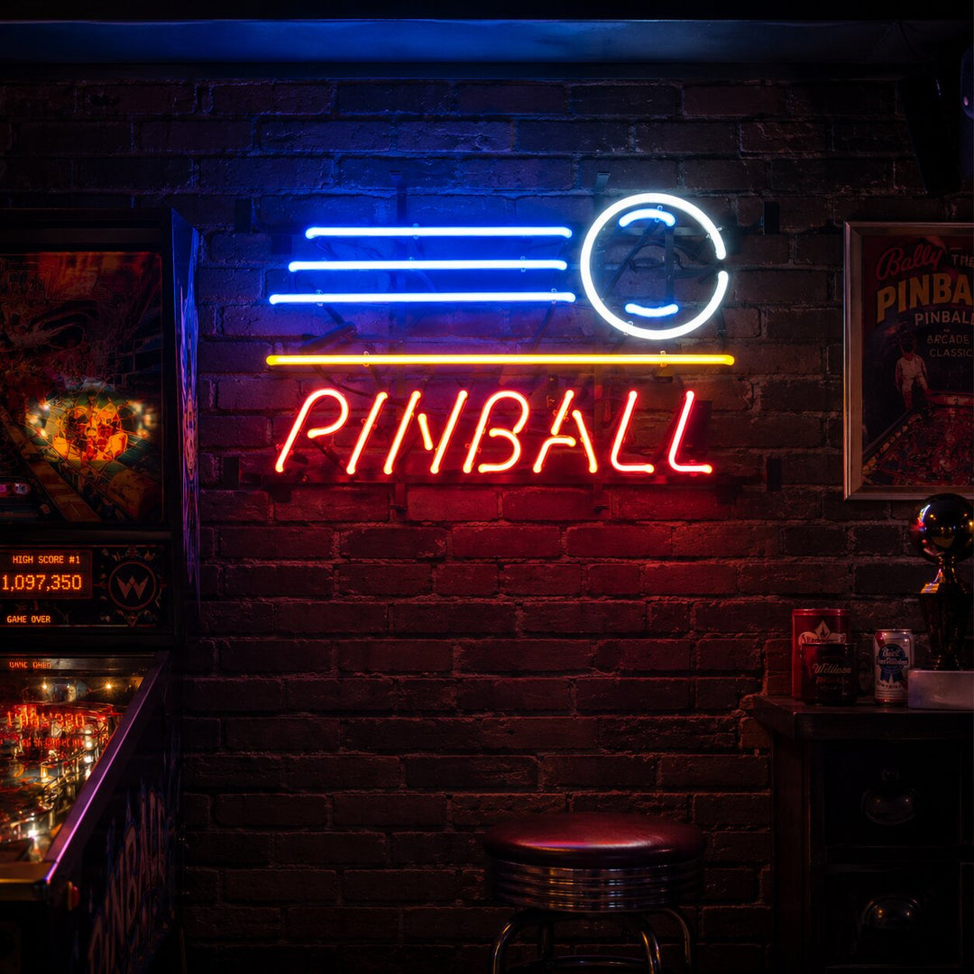 "Pinball, Negozio Aperto" Insegna al neon
