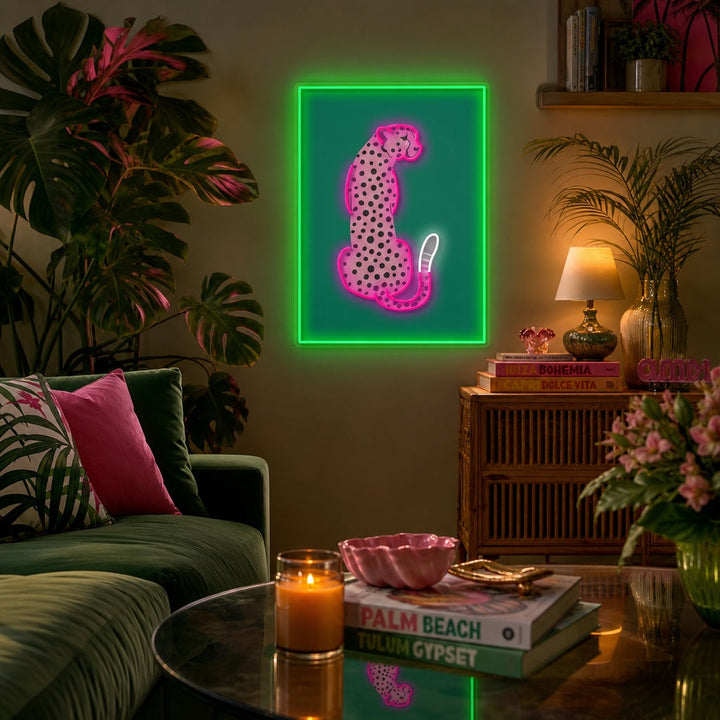 "Pop art tropicale di ghepardo africano rosa africano" Insegna al neon a LED stampata con UV
