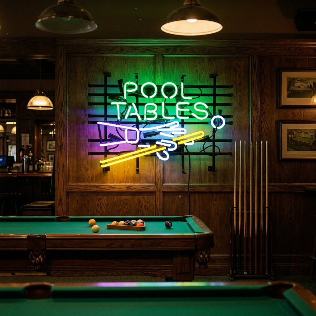 "Pool Tables, Biliardo" Insegna al neon