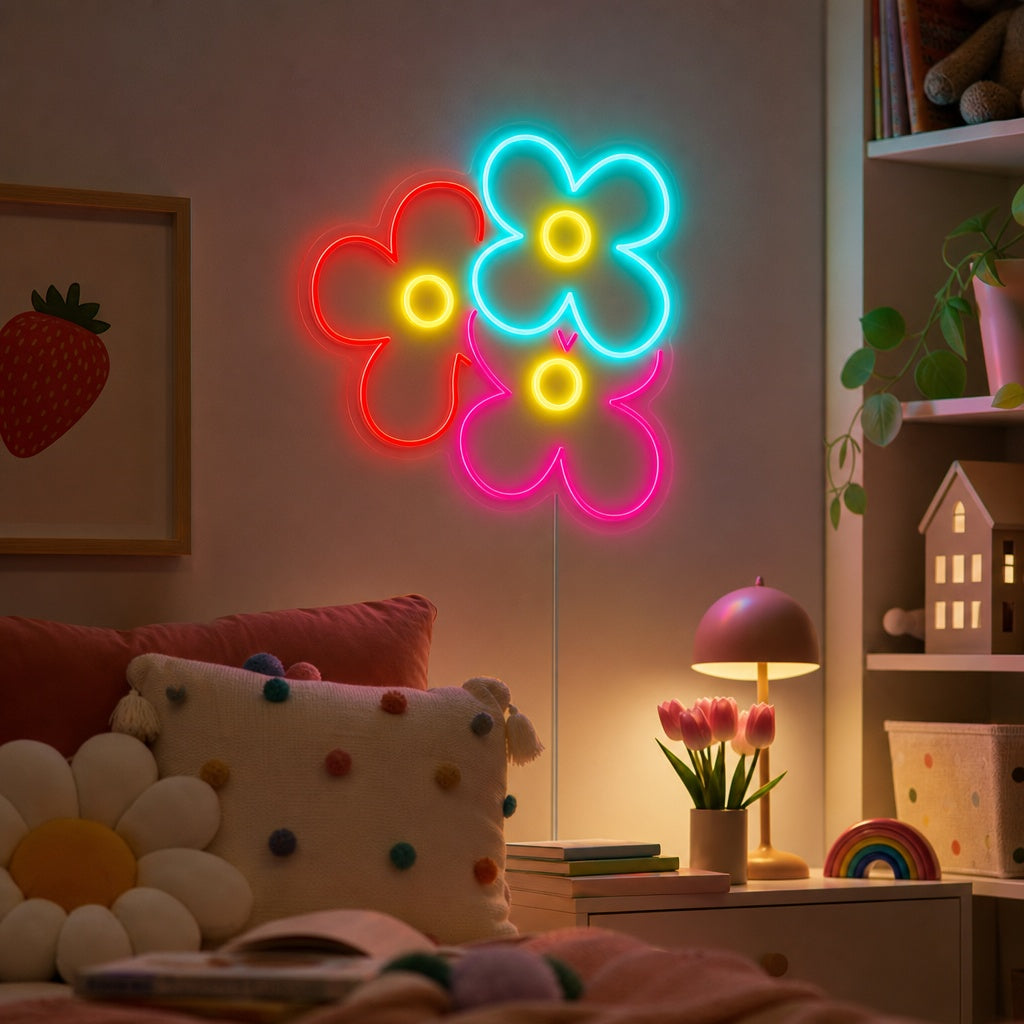"Fiore Di Margherita Che Sboccia, Decorazione Per La Camera Dei Bambini" Insegna al neon