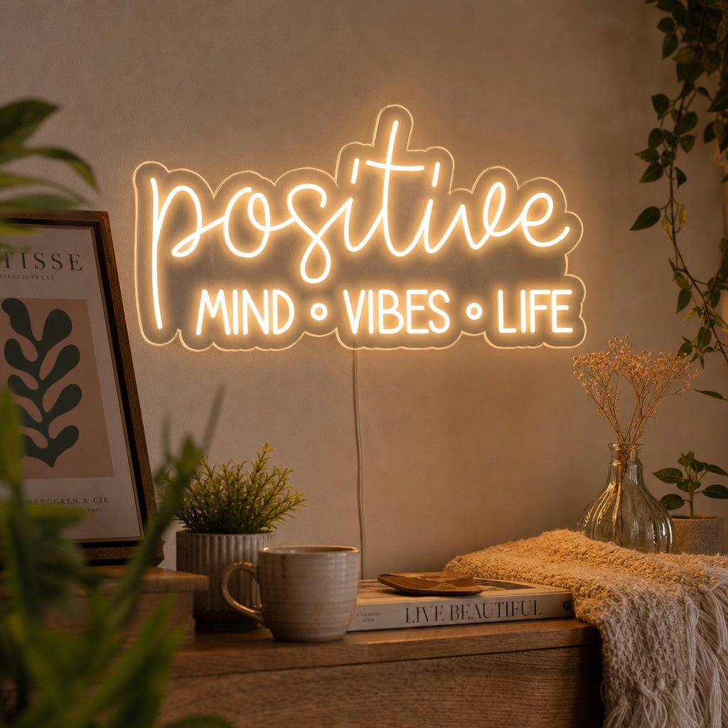 "Positive Mind Vibes Life" Insegna al neon