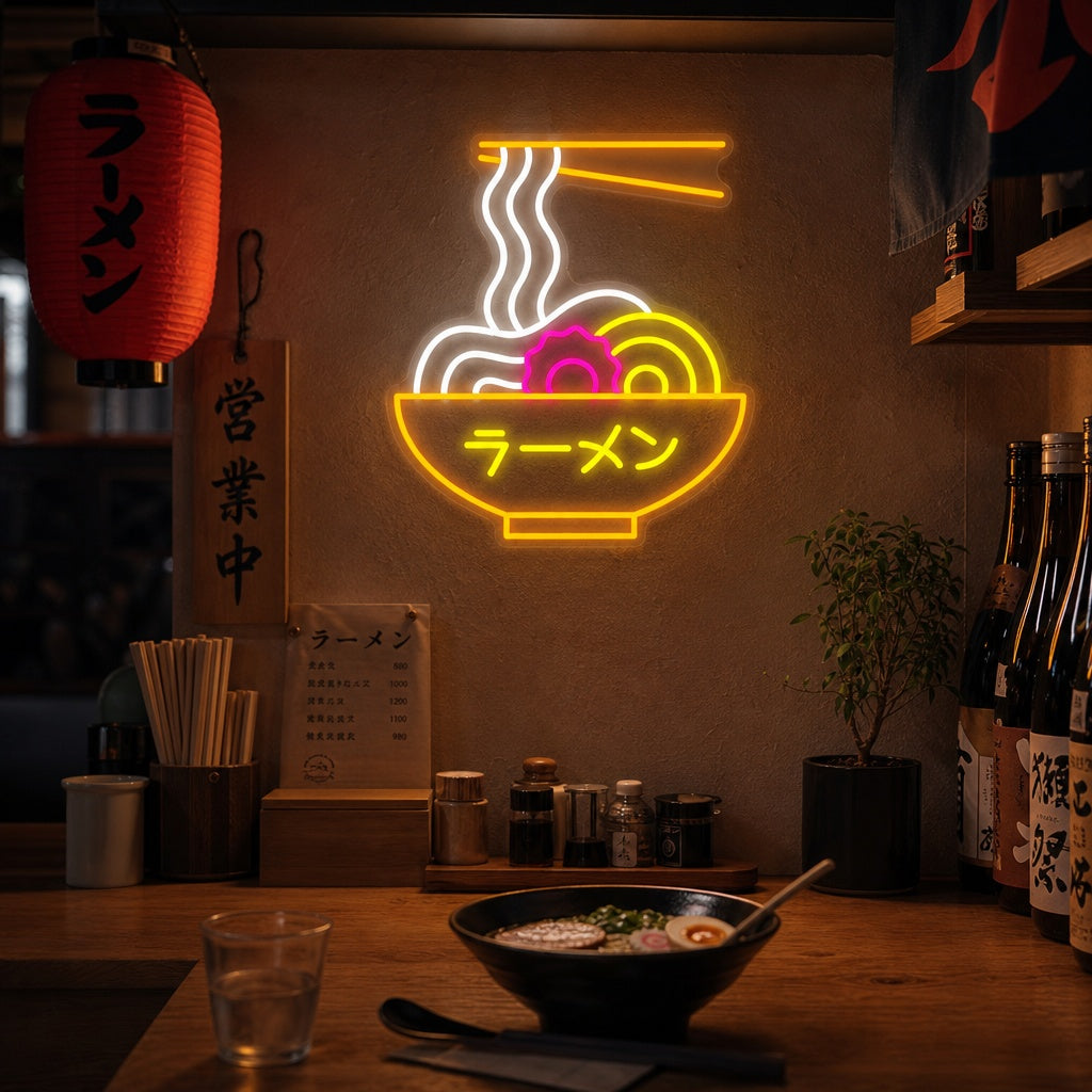 Ramen spaghetti giapponesi Insegna al neon, Decorazione del ristorante giapponese