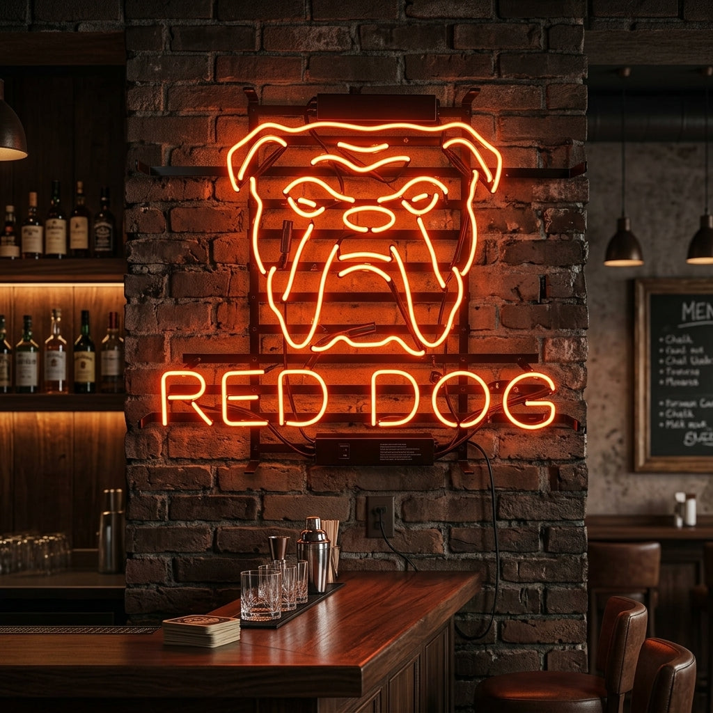 "Red Dog Beer" Insegna al neon