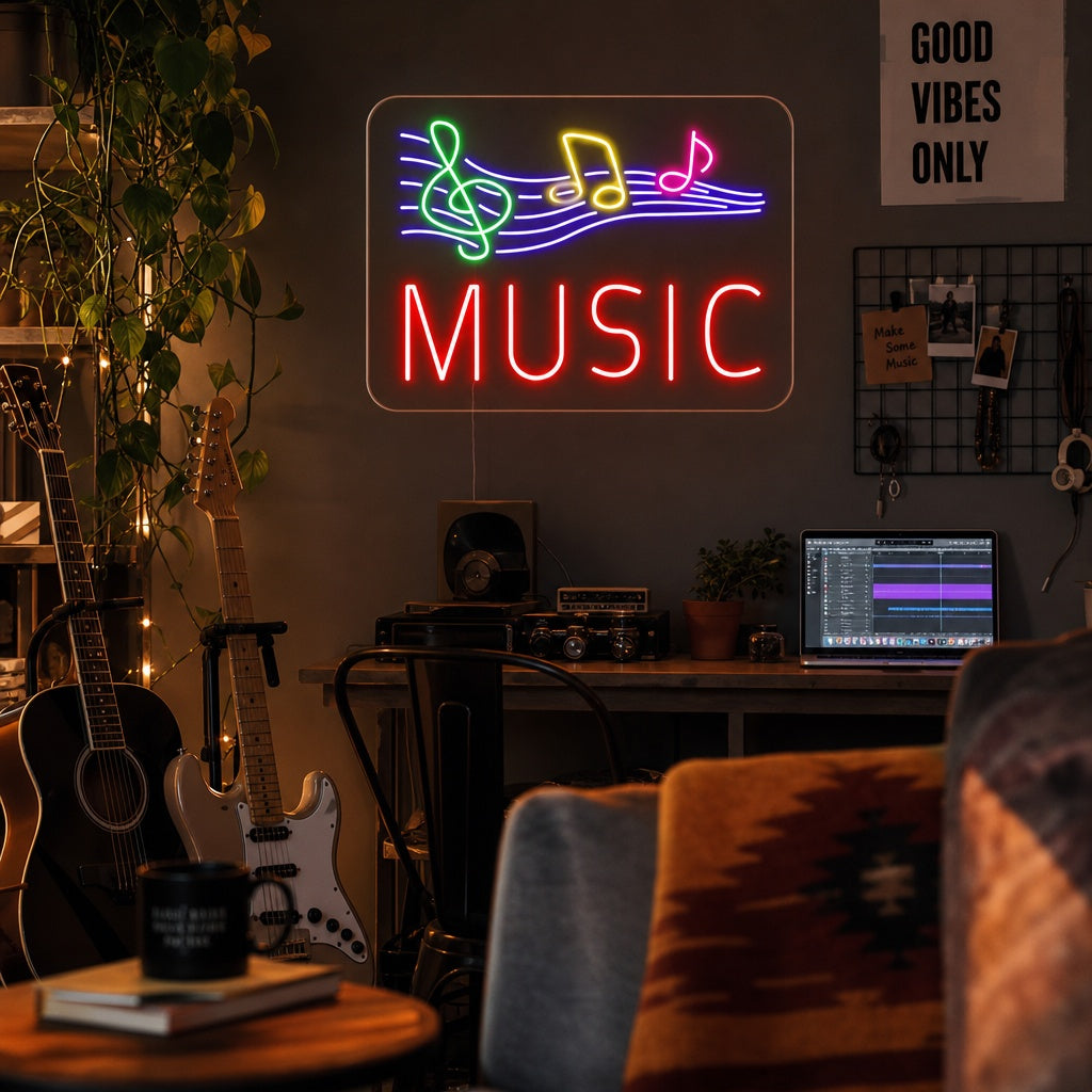 "Music, Note Musicali" Insegna al neon