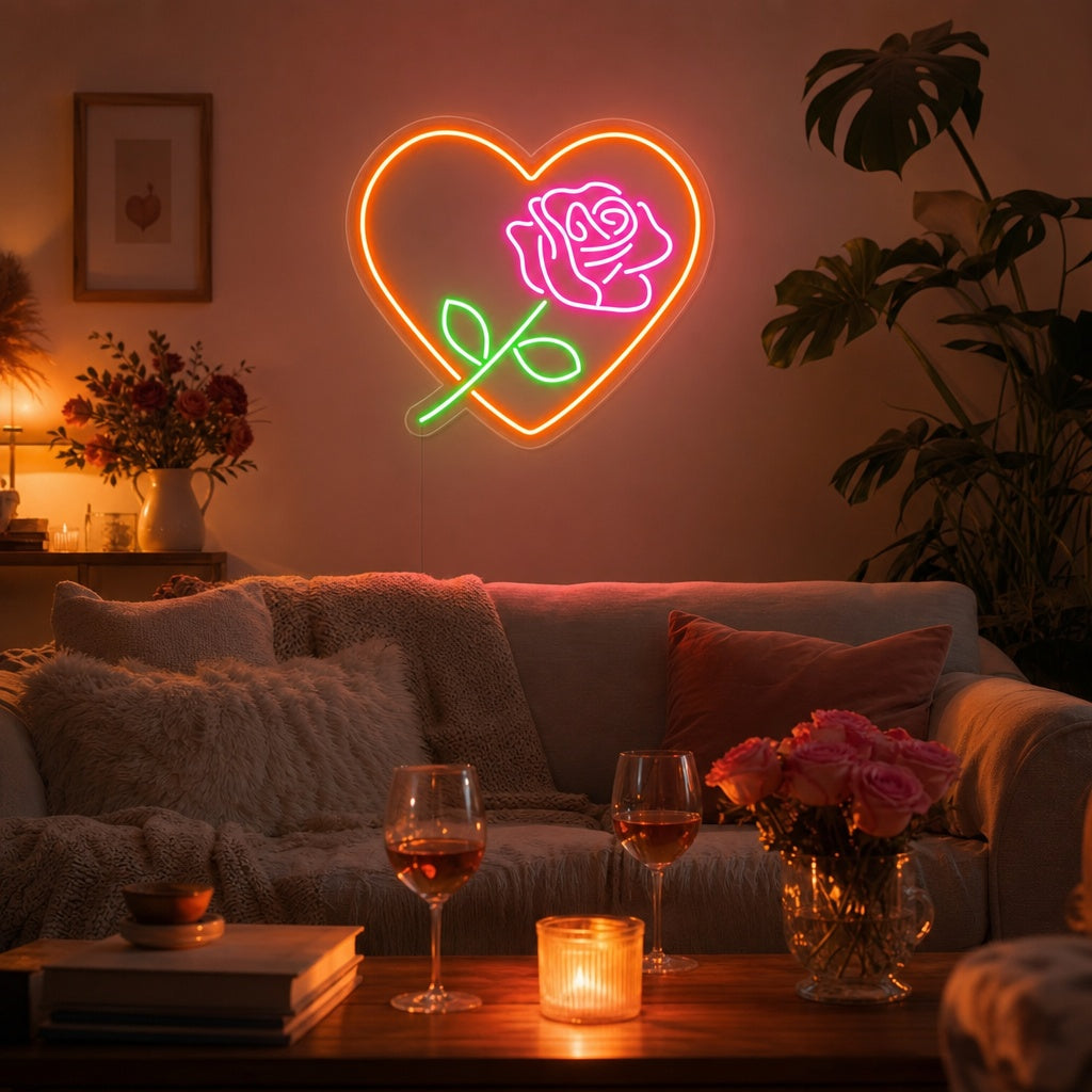 "Rosa, Forma Di Cuore, Amore" Insegna al neon