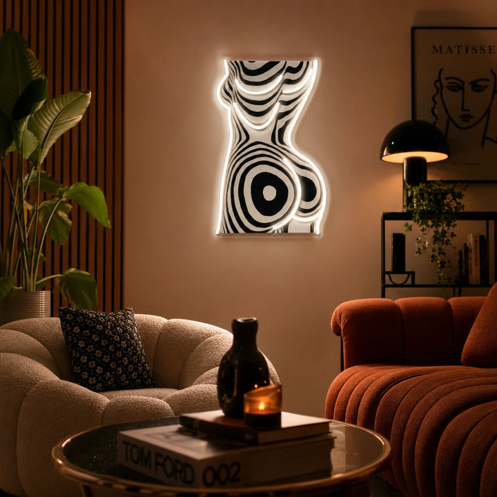 "Zebra sensuale, corpo femminile" Insegna al neon a LED stampata con UV